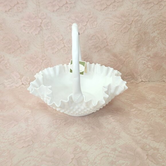 Fenton Hobnail Milk Glass Basket in Original Box with Tag - Picture 2 of 7